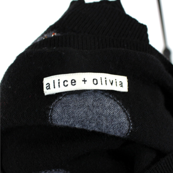 Alice + Olivia Wool Embellished Sweater Polka Dot Black Gray Studded Crewneck S - Picture 7 of 8